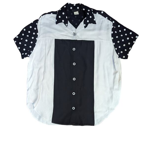 Anxiety Vintage 80s Black & White Polka dot  Button Down Blouse - Picture 1 of 11